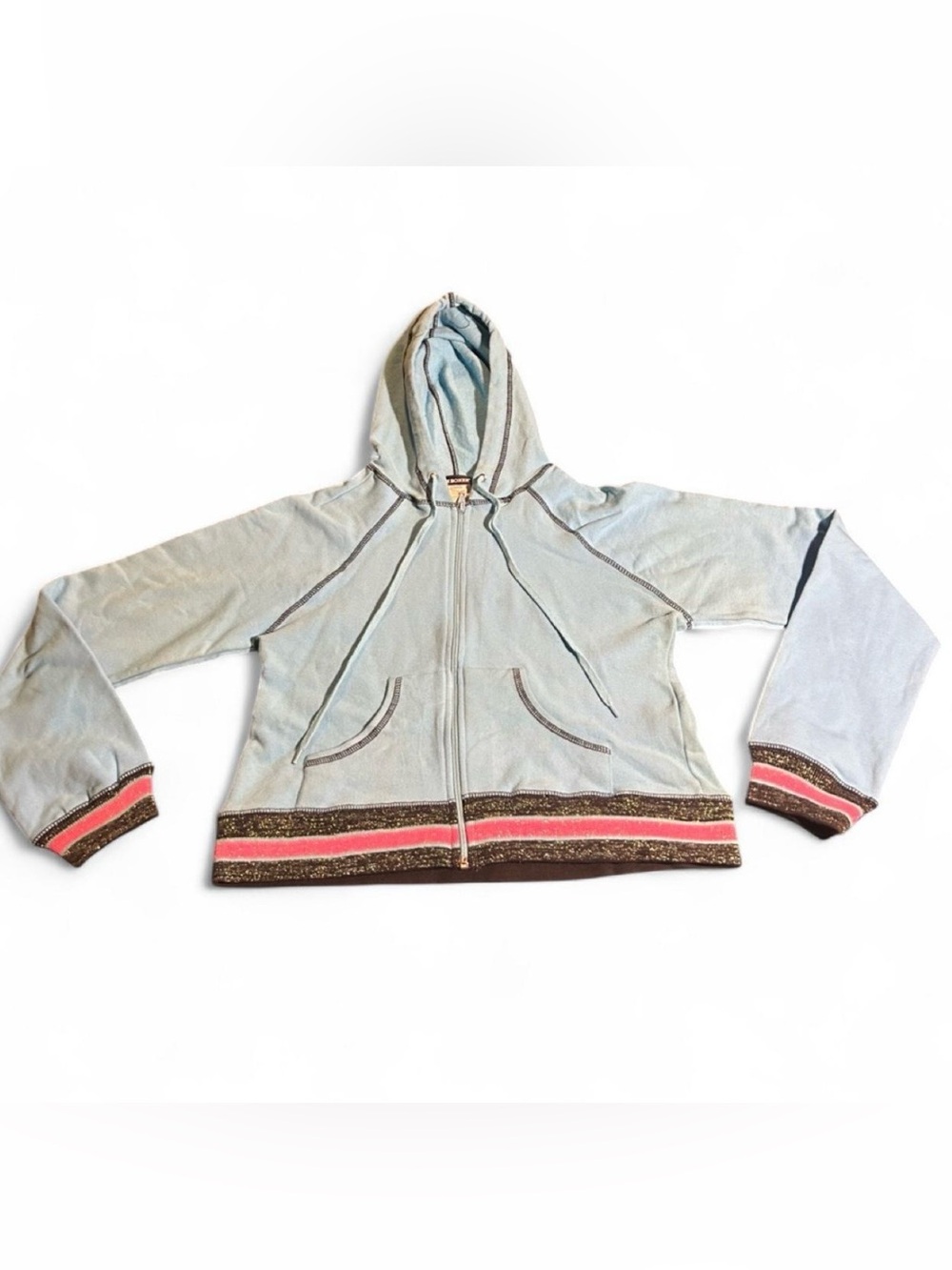Crop top zip up hoodie blue pink and black size L
Cotton